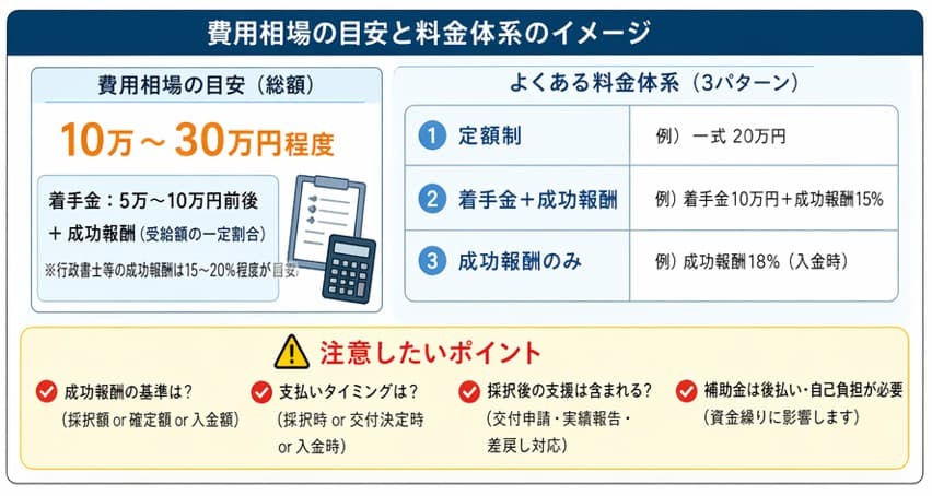 小規模事業者持続化補助金 申請支援の費用相場目安と料金体系のイメージ