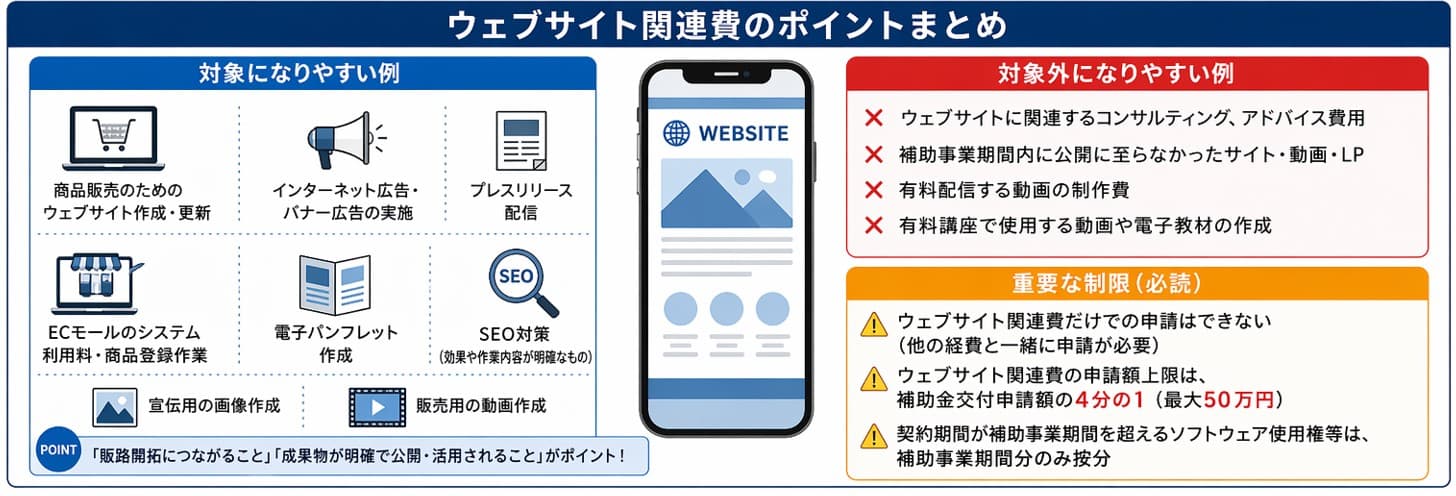小規模事業者持続化補助金 ウェブサイト関連費のポイントまとめ｜単独申請不可・4分の1ルール・対象外例