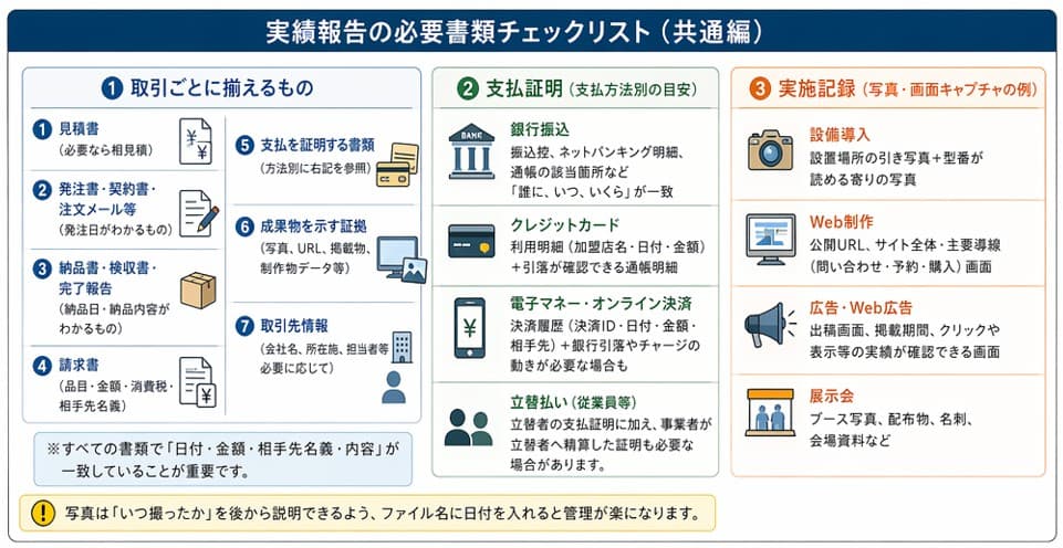 小規模事業者持続化補助金 実績報告に必要な書類チェックリスト（共通編）